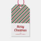 Feestelijk Groen Rood Gestreept Vrolijk Kerstfeest Cadeaulabel (Voorkant)