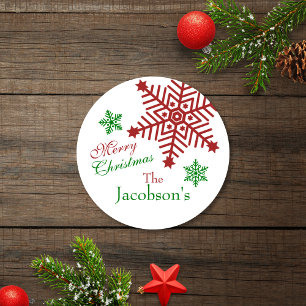 Feestelijk Groen Rood Vrolijk Kerstmis Sneeuwvlokk Ronde Sticker