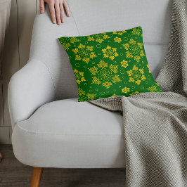 Feestelijk groen Sierkussen met Golden Snowflakes