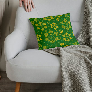 Feestelijk groen Sierkussen met Golden Snowflakes