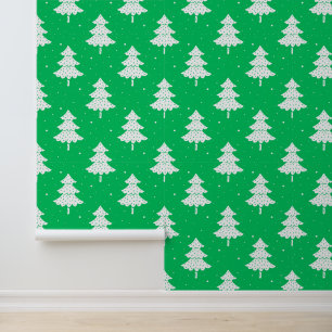 Feestelijk groen wit kerstboom patroon betegeld behang