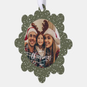 Feestelijk Groen Wit Sneeuw Vrolijk Kerstfeest Fot Ornament Kaart (Links)