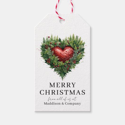 Feestelijk groenblijvend hart cadeaulabel (Voorkant)