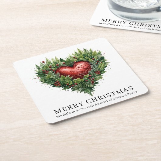 Feestelijk groenblijvend hart kartonnen onderzetters (Schuin)