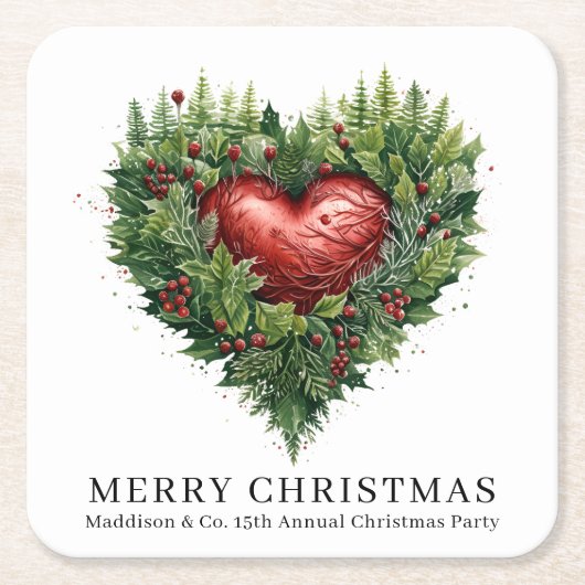 Feestelijk groenblijvend hart kartonnen onderzetters (Voorkant)