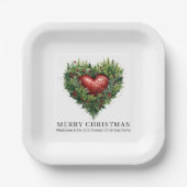 Feestelijk groenblijvend hart papieren bordje (Voorkant)