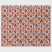 Feestelijk Halloween patroon | Heksen, pompoen, vl Cadeaupapier (Vlak)