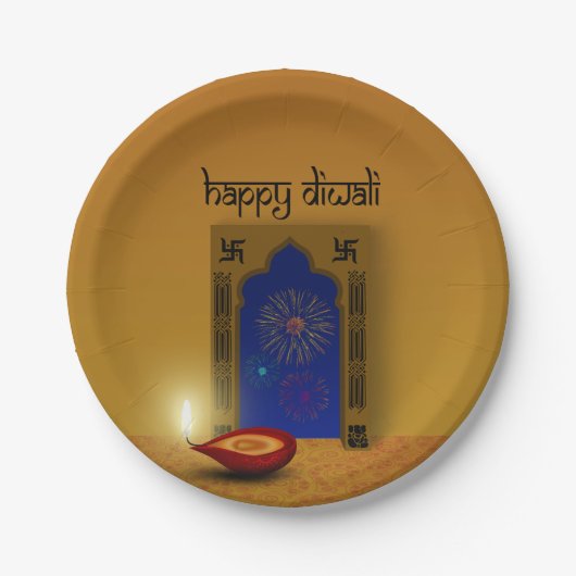 Feestelijk Happy Diwali Vuurwerk - Papieren Bord (Voorkant)