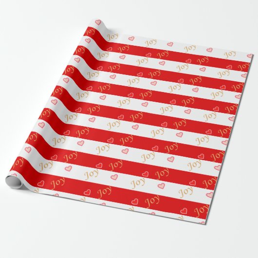 Feestelijk Hartpatroon op Gestreept Rood en Wit Cadeaupapier (Uitgerold)