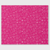 Feestelijk heet roze & witte winter kerstpatroon cadeaupapier (Vlak)