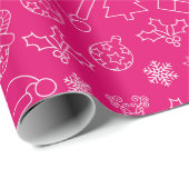 Feestelijk heet roze & witte winter kerstpatroon cadeaupapier (Rol Hoek)