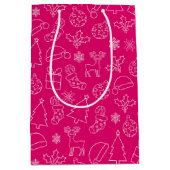 Feestelijk heet roze & witte winter kerstpatroon medium cadeauzakje (Voorkant)