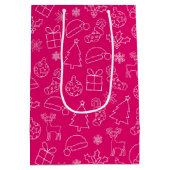 Feestelijk heet roze & witte winter kerstpatroon medium cadeauzakje (Achterkant)