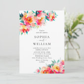 Feestelijk Helder Roze Sinaasappel Bloemen Bruilof Kaart (Staand voorkant)