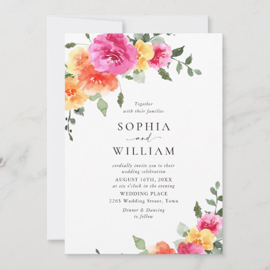 Feestelijk Helder Roze Sinaasappel Bloemen Bruilof Kaart (Voorkant)