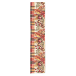 Feestelijk herfstblad op plaid korte tafelloper