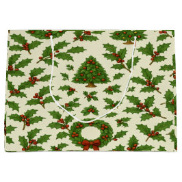 Feestelijk herhalend kerstpatroon hulst & krans groot cadeauzakje