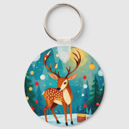 Feestelijk hert in een besneeuwd bos sleutelhanger