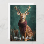 Feestelijk hert met rode sjaal Kerstkunst Feestdagenkaart (Voorkant / Achterkant)