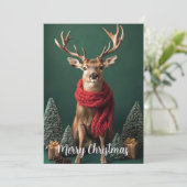 Feestelijk hert met rode sjaal Kerstkunst Feestdagenkaart (Staand voorkant)