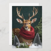 Feestelijk hert met rode sjaal Kerstkunst Feestdagenkaart (Voorkant / Achterkant)