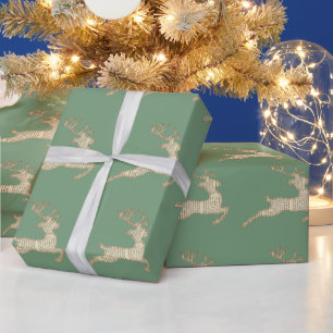 Feestelijk hertenpatroon groene Kerstmis Cadeaupapier