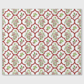 Feestelijk Holly en rood Quatrefoil Patroon Cadeaupapier (Vlak)