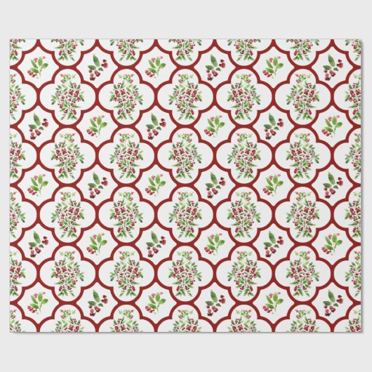 Feestelijk Holly en rood Quatrefoil Patroon Cadeaupapier (Vlak)