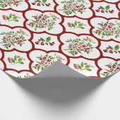Feestelijk Holly en rood Quatrefoil Patroon Cadeaupapier (Hoek)