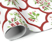 Feestelijk Holly en rood Quatrefoil Patroon Cadeaupapier (Rol Hoek)