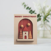 Feestelijk huis met bomen en versieringen briefkaart (Staand voorkant)