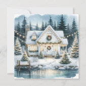  Feestelijk Huis op een Frozen Lake Christmas Feestdagenkaart (Voorkant)