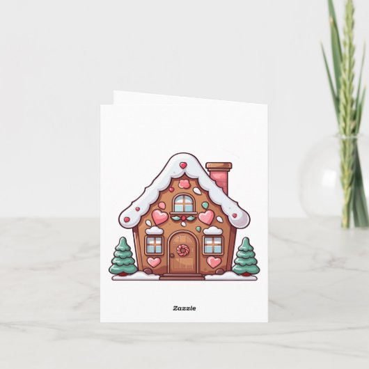 Feestelijk huis van peperkoek met harten feestdagen kaart (Achterkant)