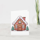 Feestelijk huis van peperkoek met harten feestdagen kaart (Voorkant)