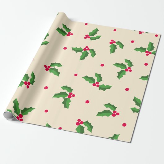 Feestelijk Hulstpatroon Cadeaupapier (Uitgerold)