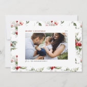 Feestelijk hulstpatroon vrolijk kerstfeest foto feestdagenkaart (Voorkant)