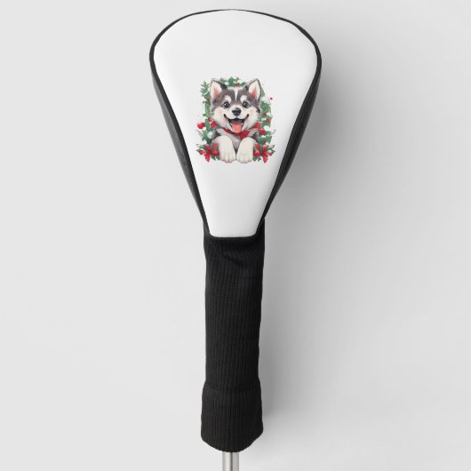 Feestelijk Husky Puppy Classic T-shirt Golfheadcover (Voorkant)
