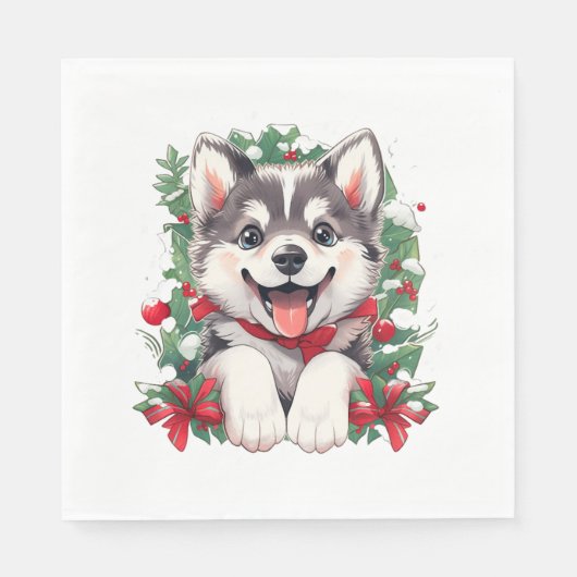 Feestelijk Husky Puppy Classic T-shirt Servet (Voorkant)