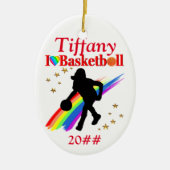 FEESTELIJK IK HOU VAN BASKETBAL GEPERSONALISEERD O KERAMISCH ORNAMENT (Voorkant)