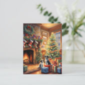 Feestelijk ingerichte kamer, open haard, honden, v feestdagenkaart (Staand voorkant)
