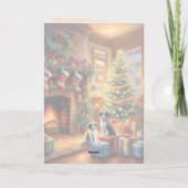 Feestelijk ingerichte kamer, open haard, honden, v kaart (Achterkant)