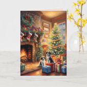 Feestelijk ingerichte kamer, open haard, honden, v kaart (Gele Bloem)