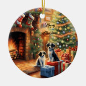 Feestelijk ingerichte kamer, open haard, honden, v keramisch ornament (Voorkant)