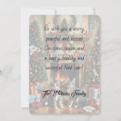 Feestelijk ingerichte kamer, open haard, poezen, v (Achterkant)