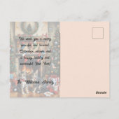 Feestelijk ingerichte kamer, open haard, poezen, v briefkaart (Achterkant)