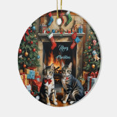 Feestelijk ingerichte kamer, open haard, poezen, v keramisch ornament (Links)