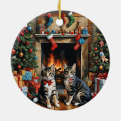 Feestelijk ingerichte kamer, open haard, poezen, v keramisch ornament (Achterkant)