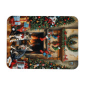 Feestelijk ingerichte kamer, open haard, poezen, v magneet (Horizontaal)