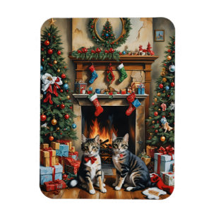 Feestelijk ingerichte kamer, open haard, poezen, v magneet