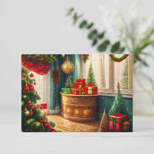 Feestelijk ingerichte kamer, Tradit. kerstfeest Kaart (Staand voorkant)